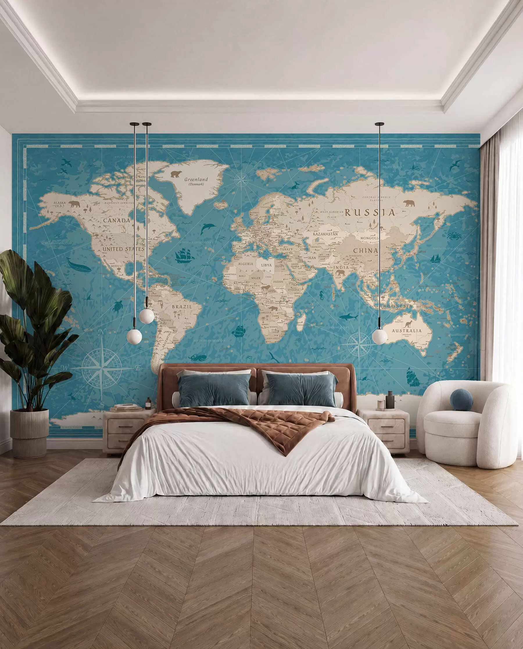 zidne murale Stari atlas u tirkiznoj u50378