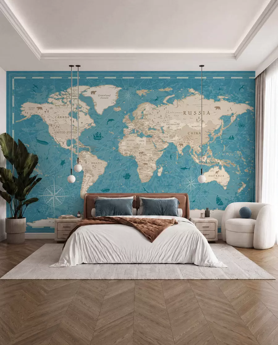zidne murale Stari atlas u tirkiznoj u50378