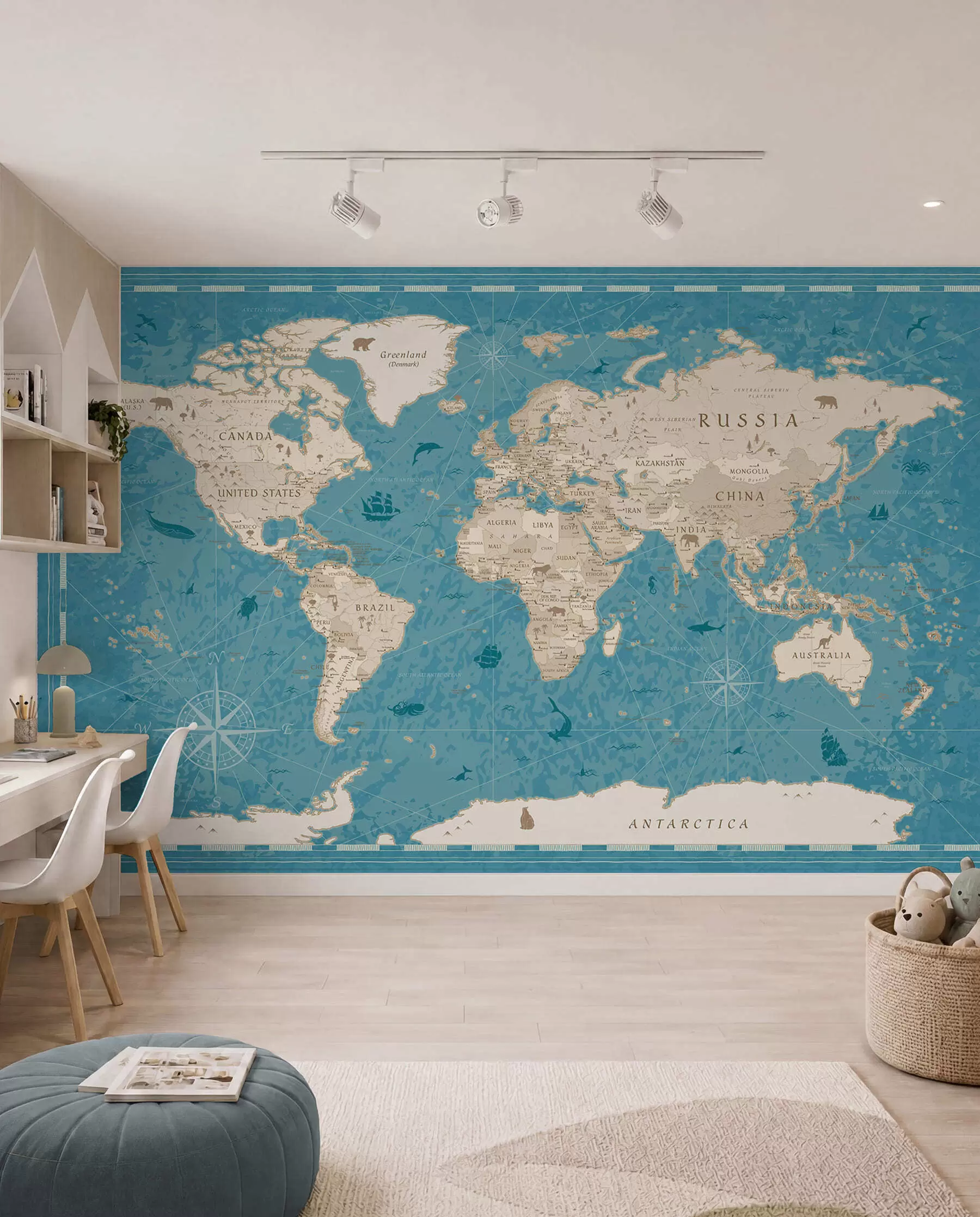 zidne murale Stari atlas u tirkiznoj u50378