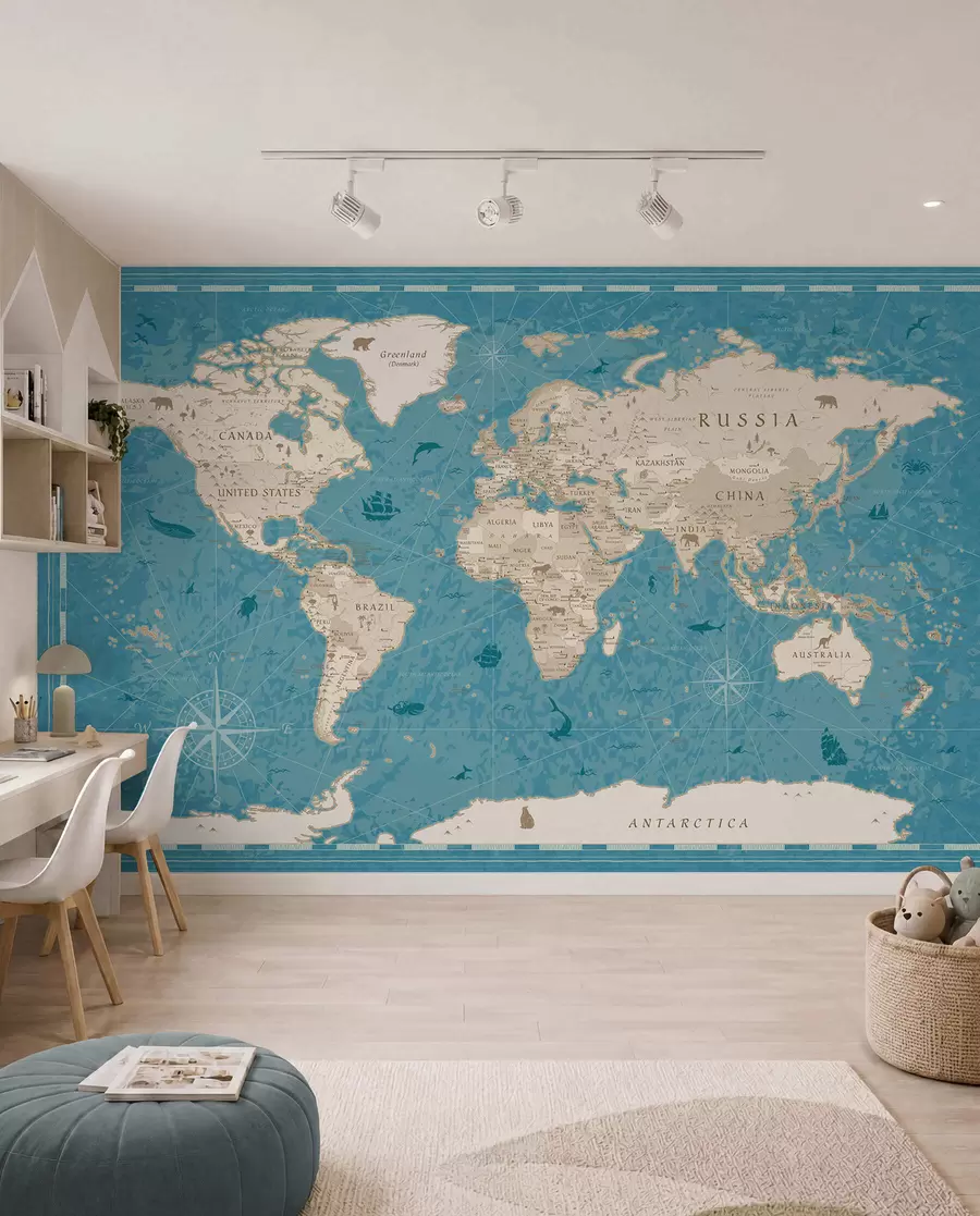 zidne murale Stari atlas u tirkiznoj u50378
