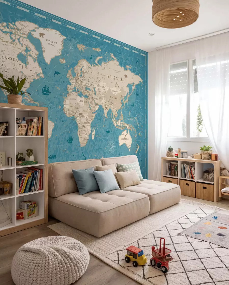 zidne murale Stari atlas u tirkiznoj u50378