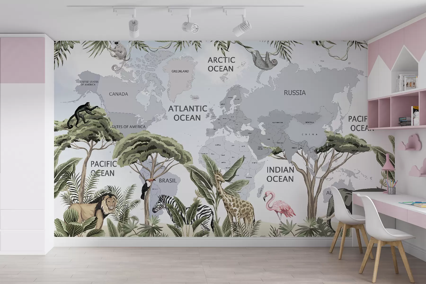 zidne murale Karta svijeta džungle u50380