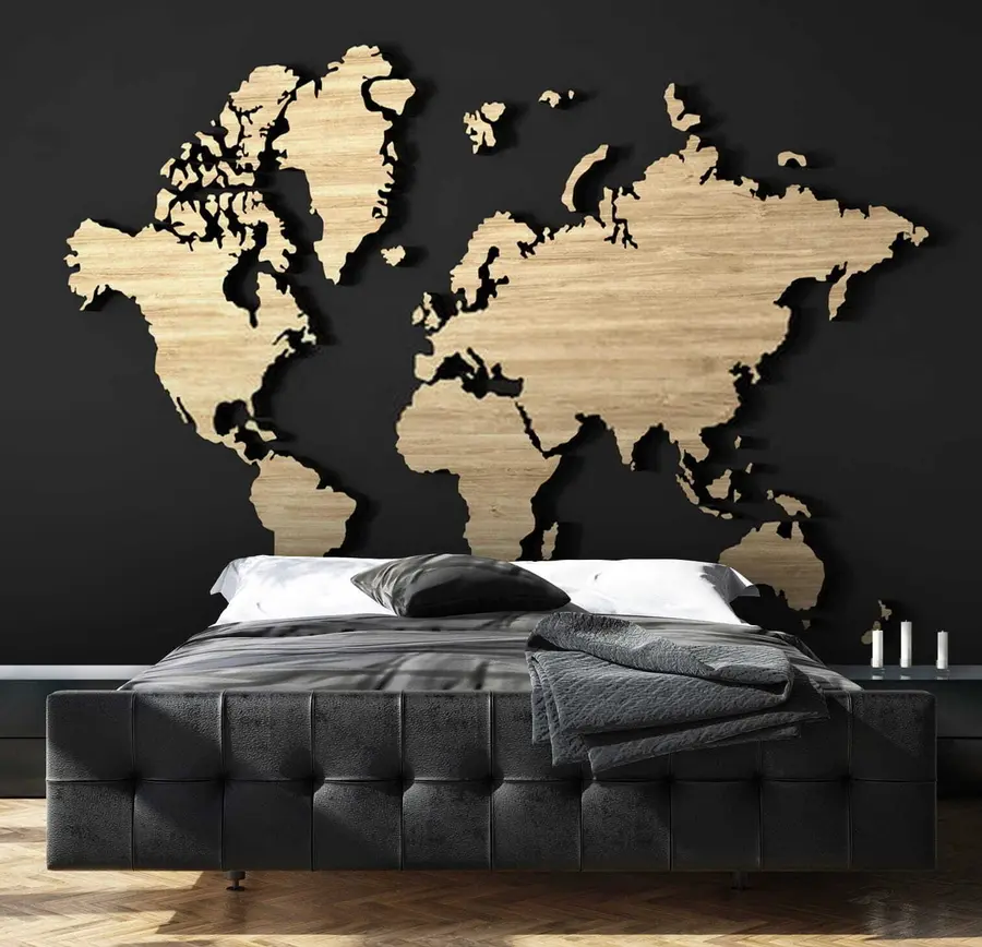 zidne murale Karta svijeta na drvetu u50437