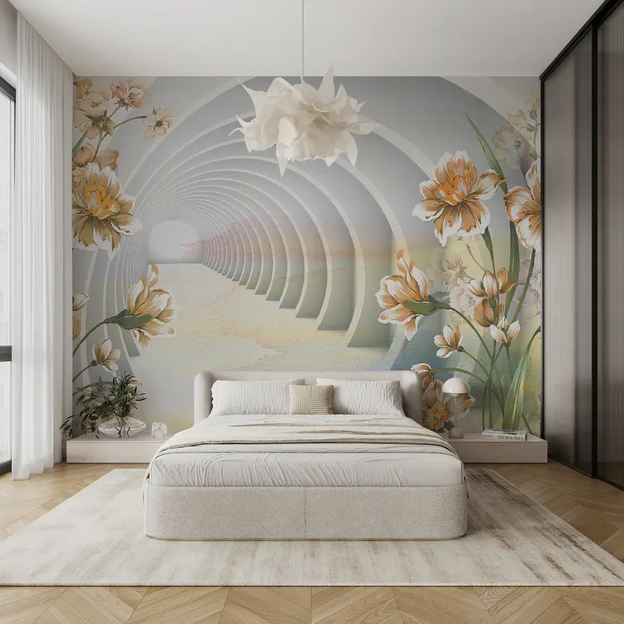 zidne murale 3D tunel i cvijeće u04401