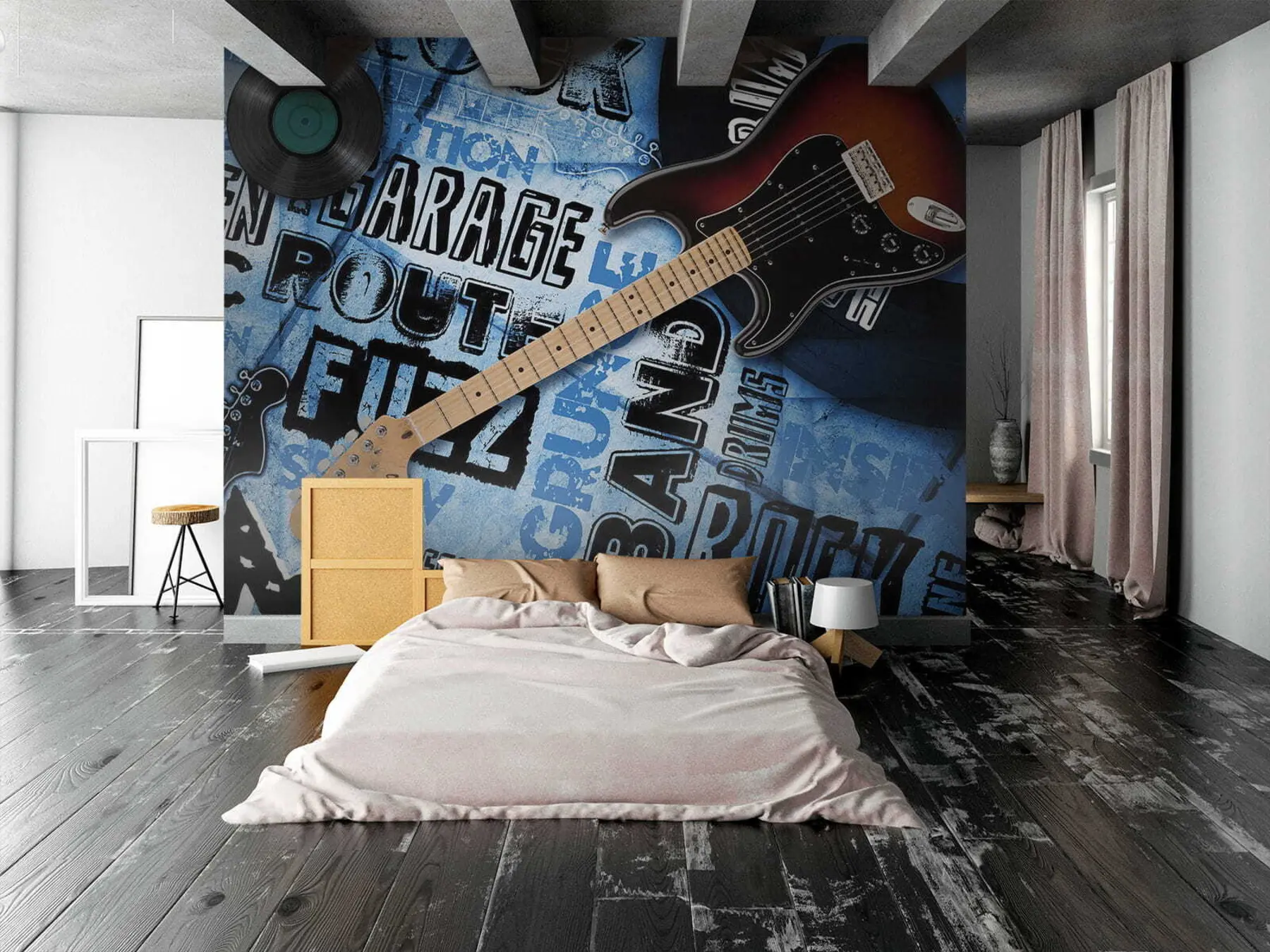 zidne murale Glazbeni instrument, gitara i plava boja u06794