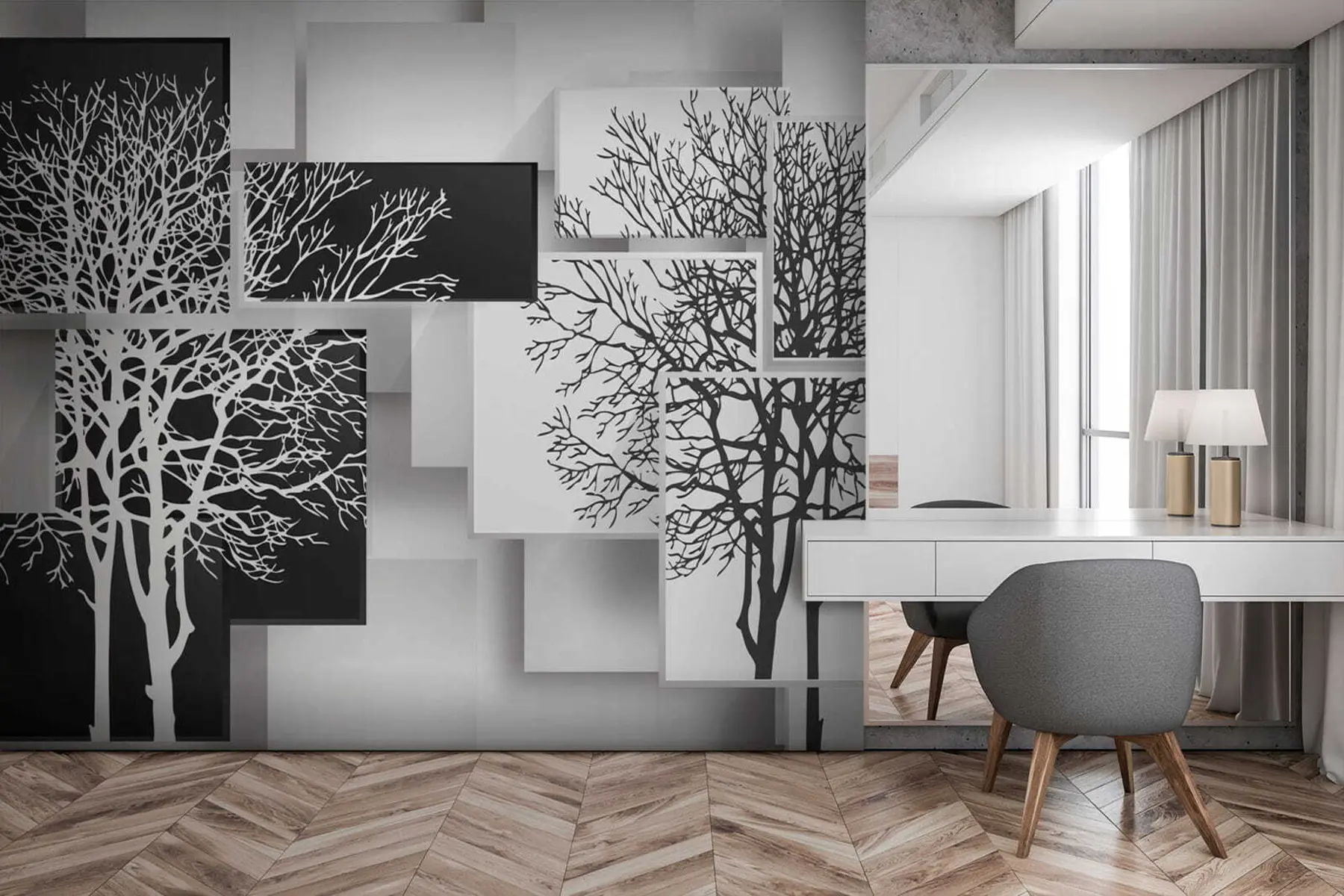 zidne murale Yin Yan drvo u09369