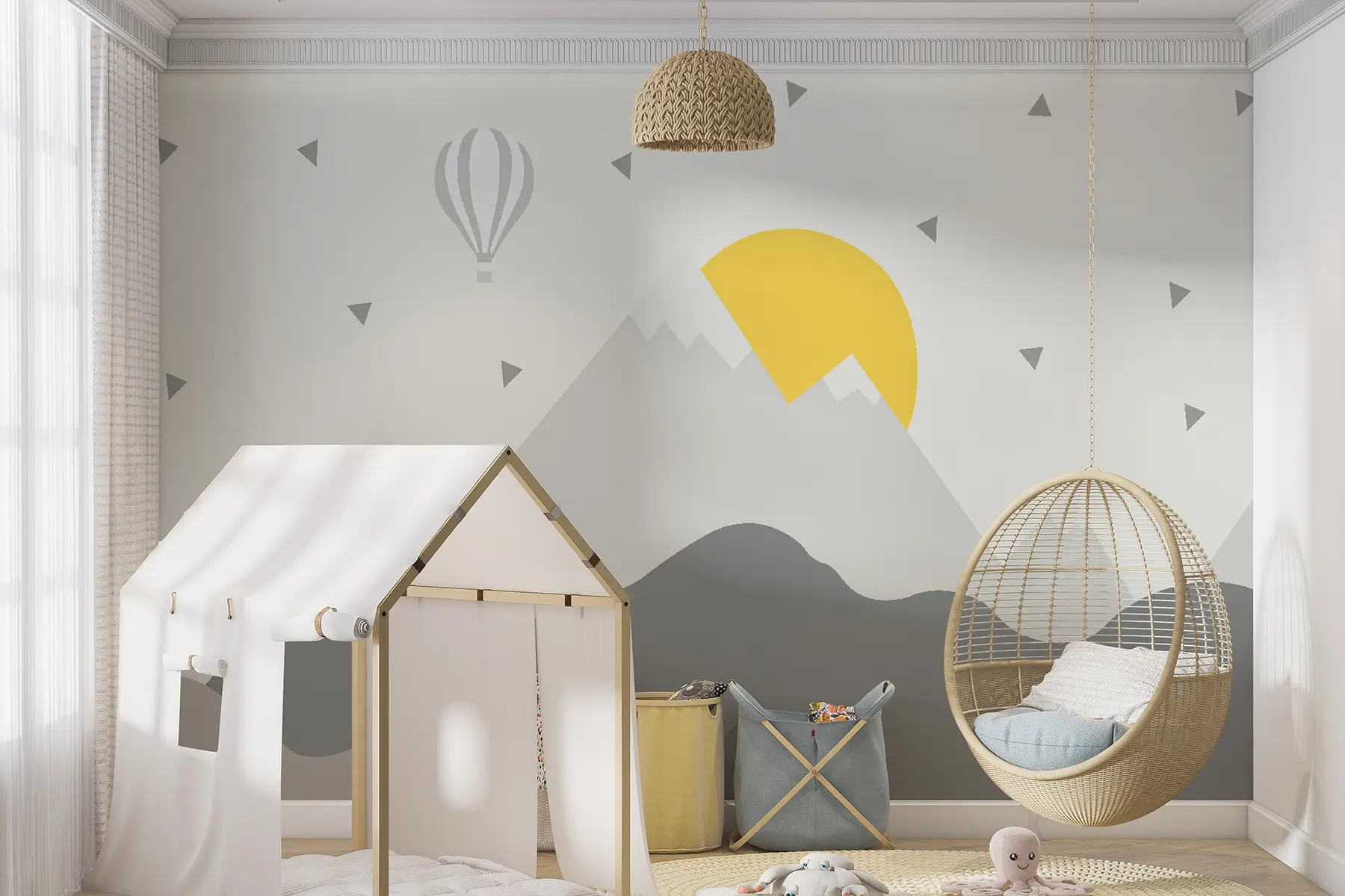 zidne murale Planinska zora, balon na vrući zrak u11651