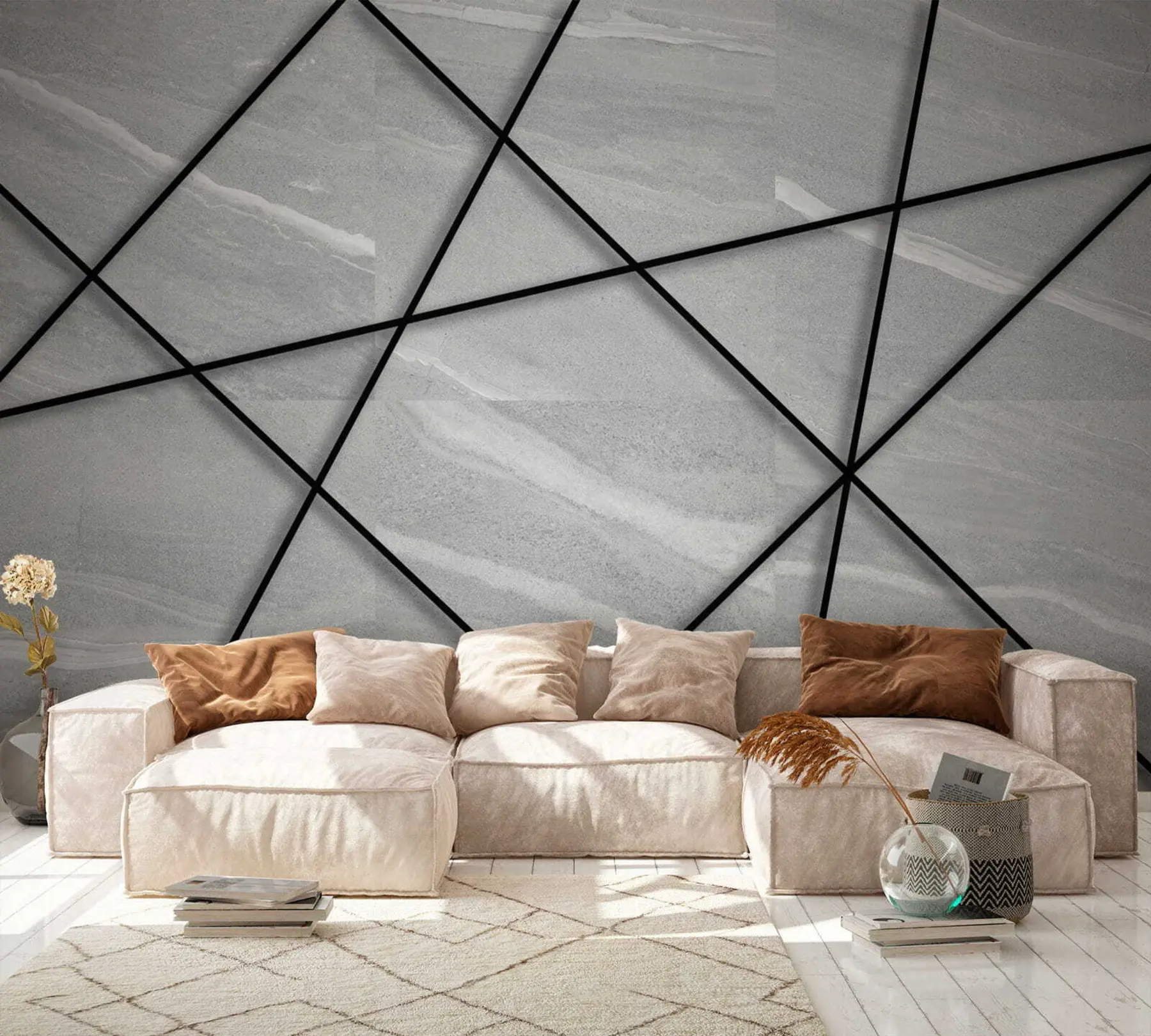 zidne murale Sivi mramor i crne linije u16341