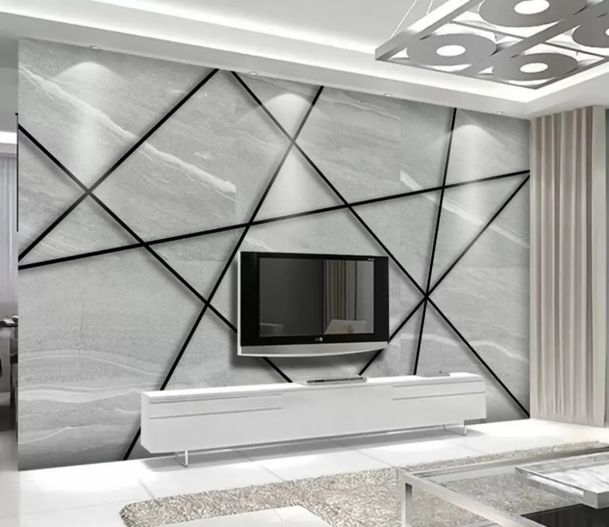 zidne murale Sivi mramor i crne linije u16341