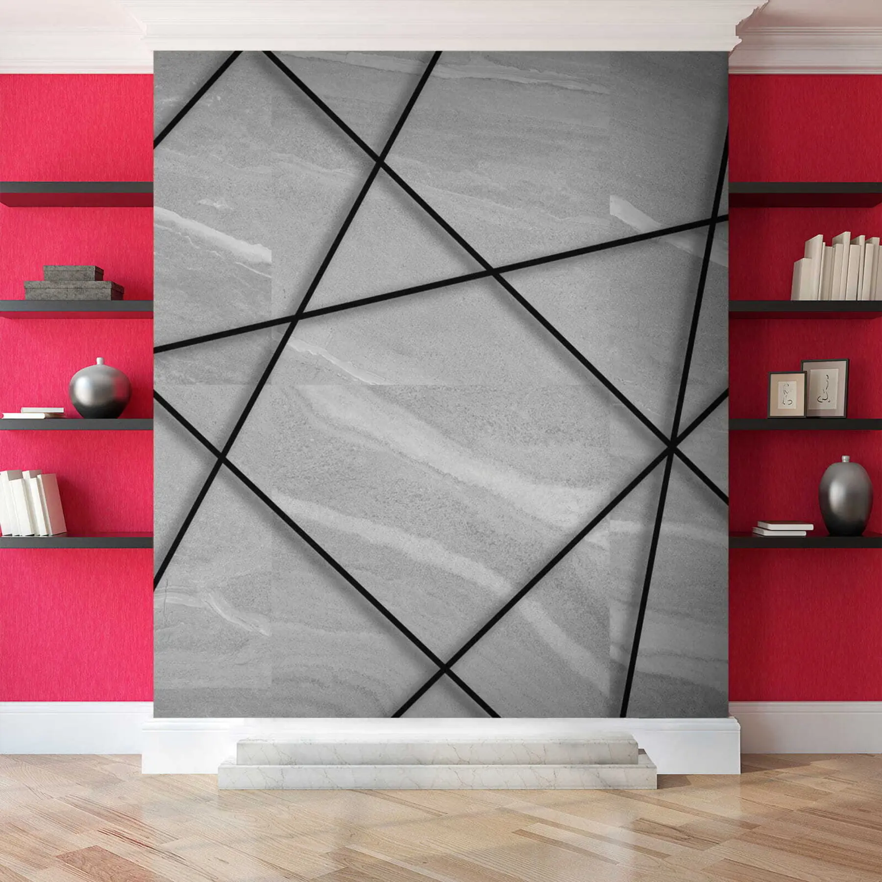 zidne murale Sivi mramor i crne linije u16341