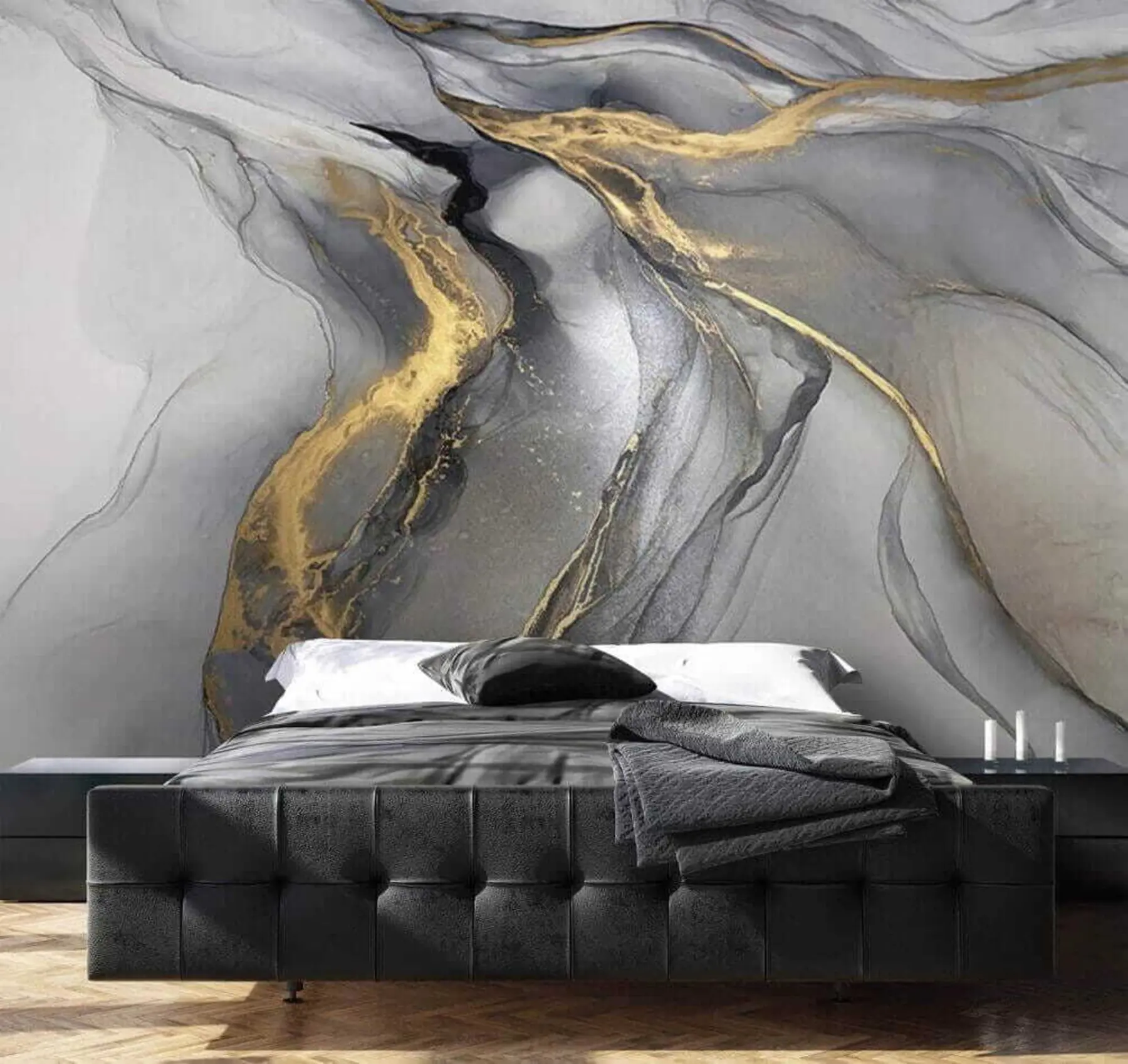 zidne murale Sivo-žuti mramor, fluidna umjetnost u18250