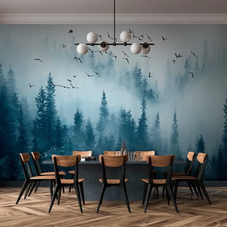zidne murale Šuma u magli i ptice u22288