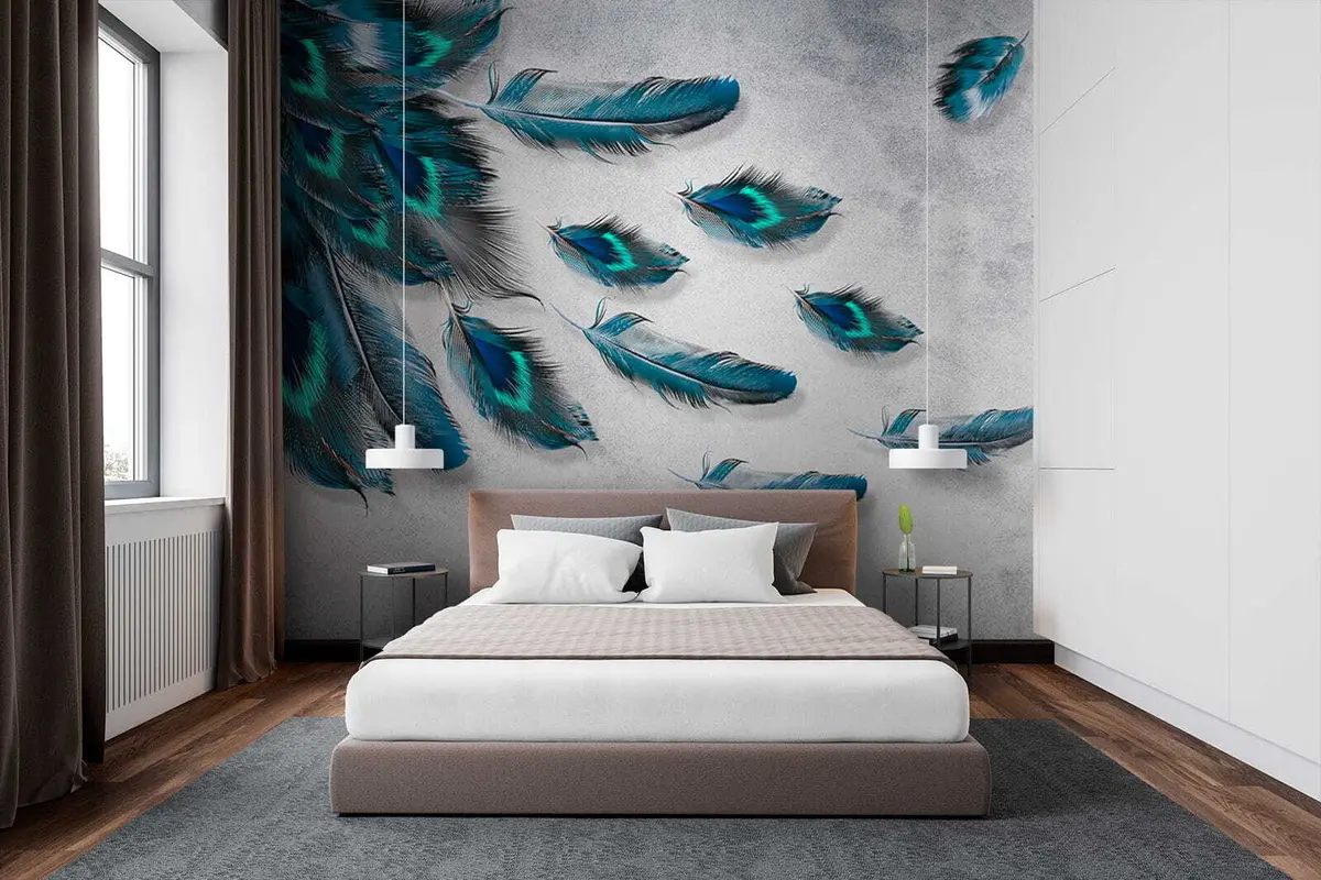 zidne murale Paunovo perje na pozadini betonskog zida u29836