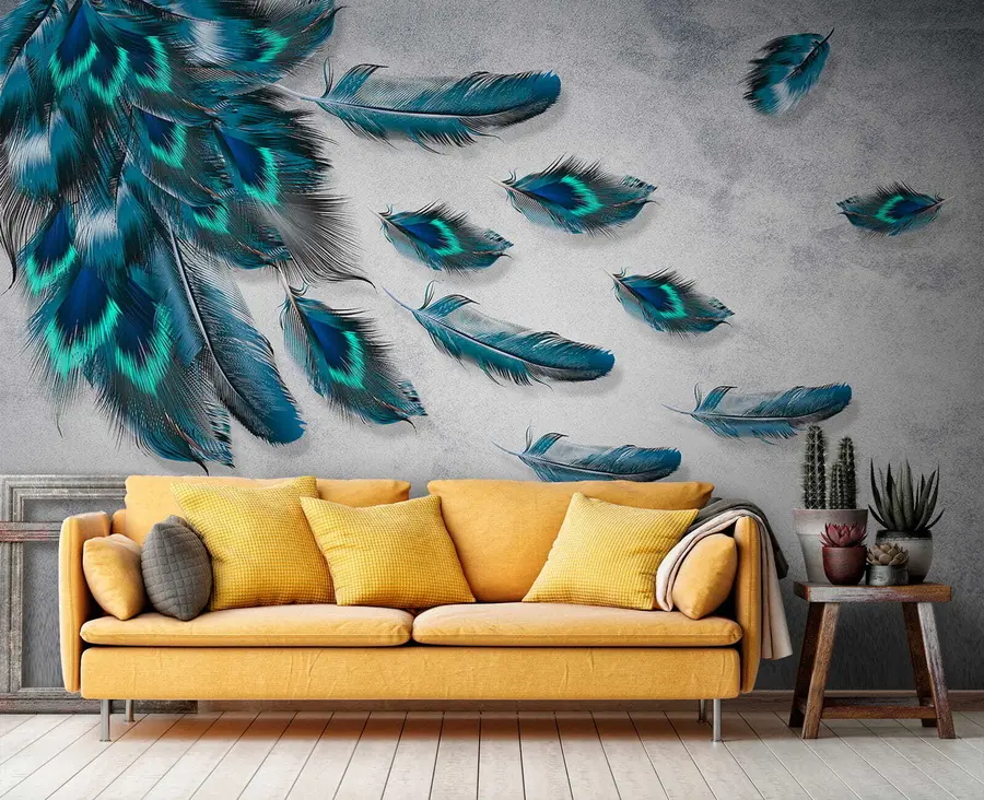 zidne murale Paunovo perje na pozadini betonskog zida u29836