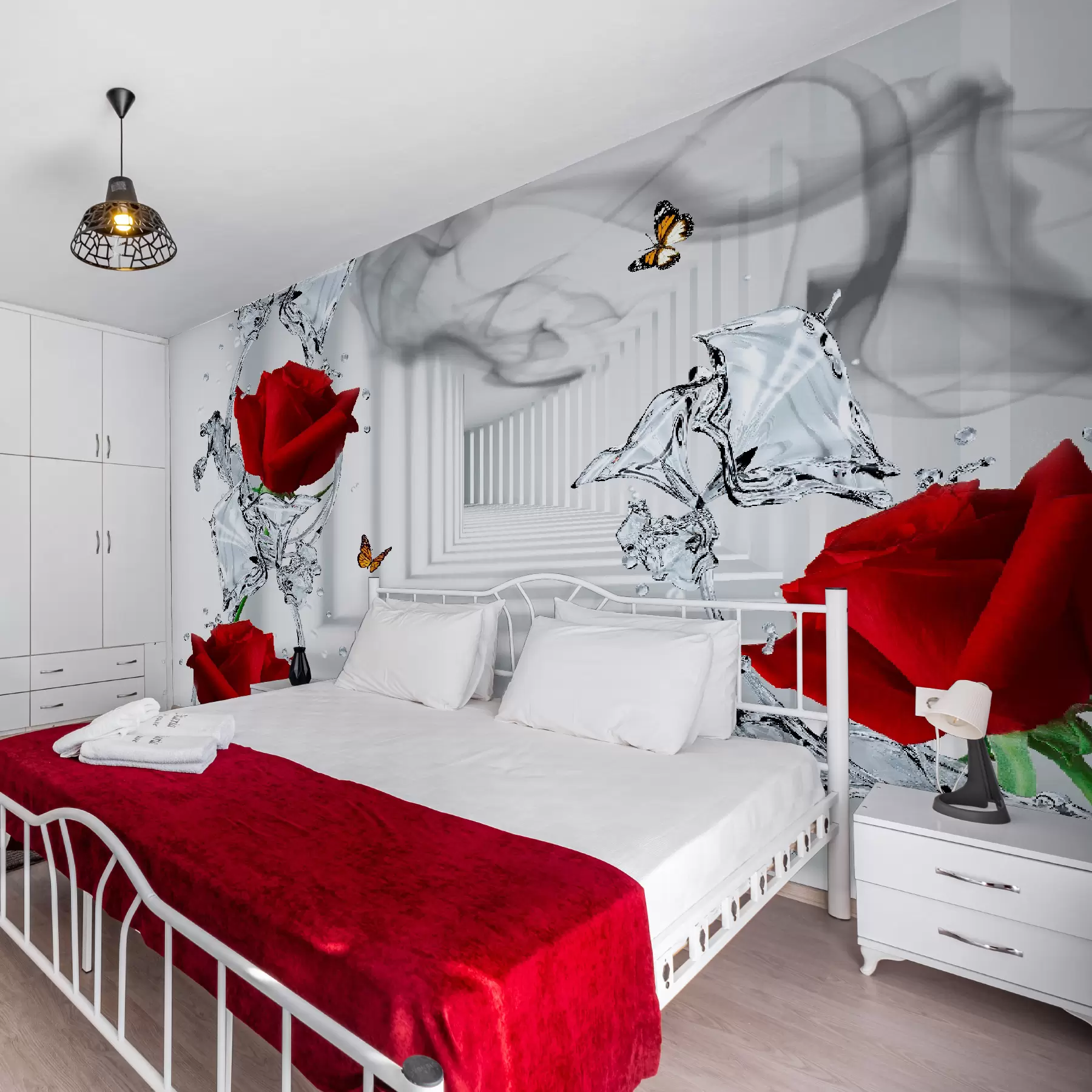 zidne murale Crvene ruže i prskanje vode u41092