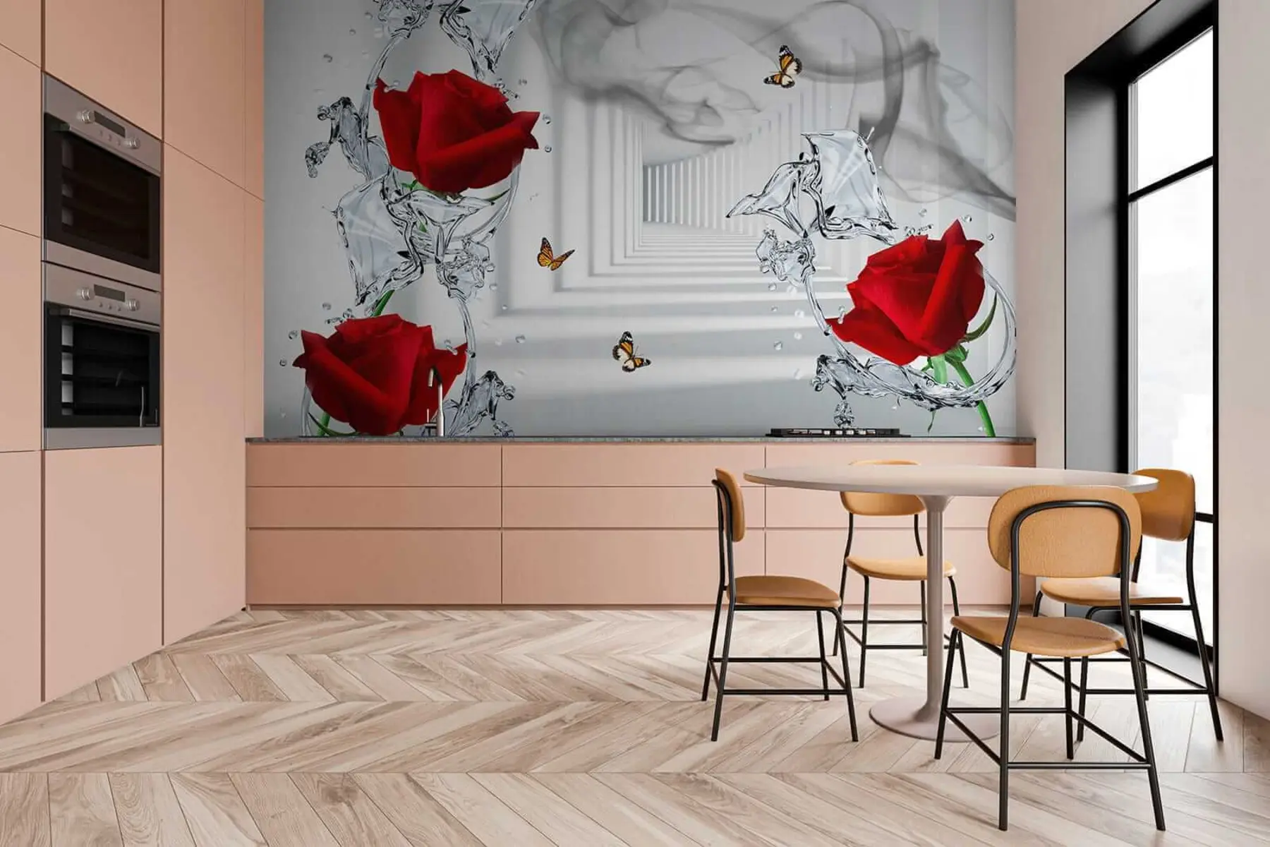 zidne murale Crvene ruže i prskanje vode u41092