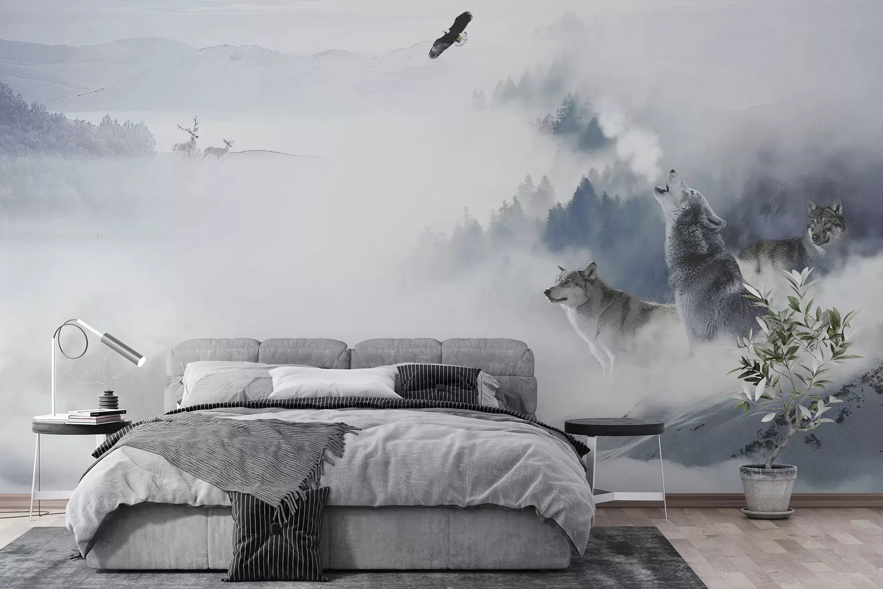 zidne murale Vukovi u šumi u42161