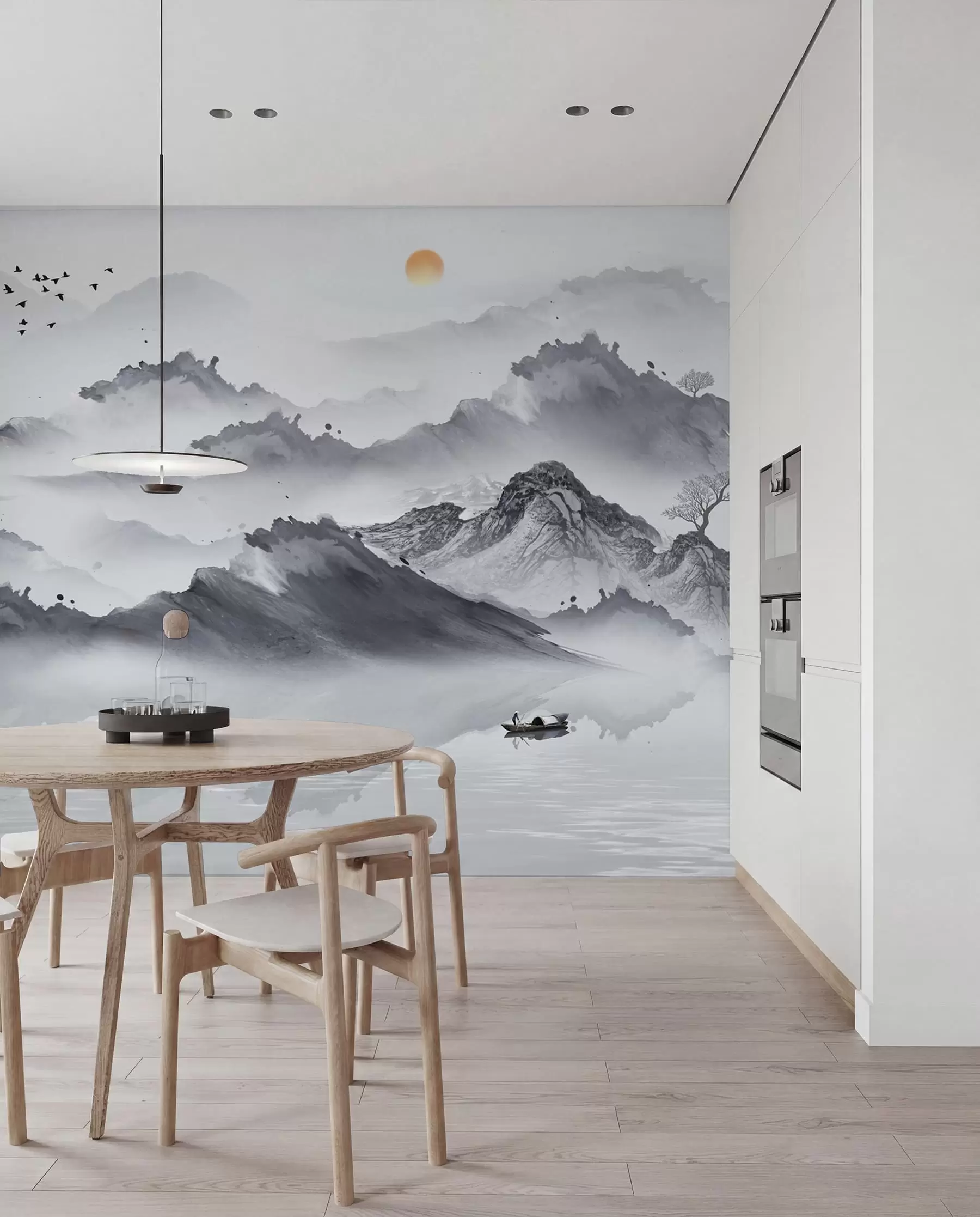 zidne murale Planine u japanskom stilu. Crtanje tušem u44010