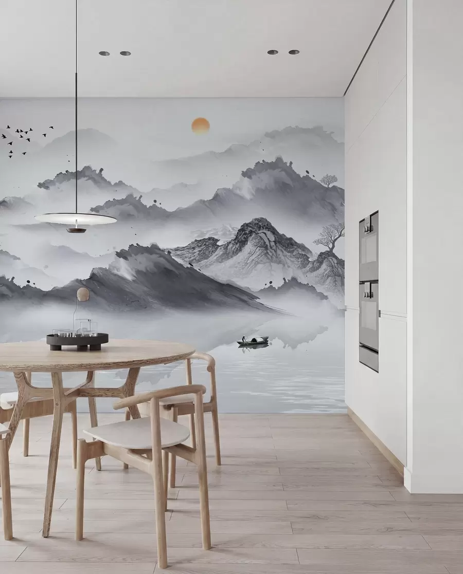 zidne murale Planine u japanskom stilu. Crtanje tušem u44010
