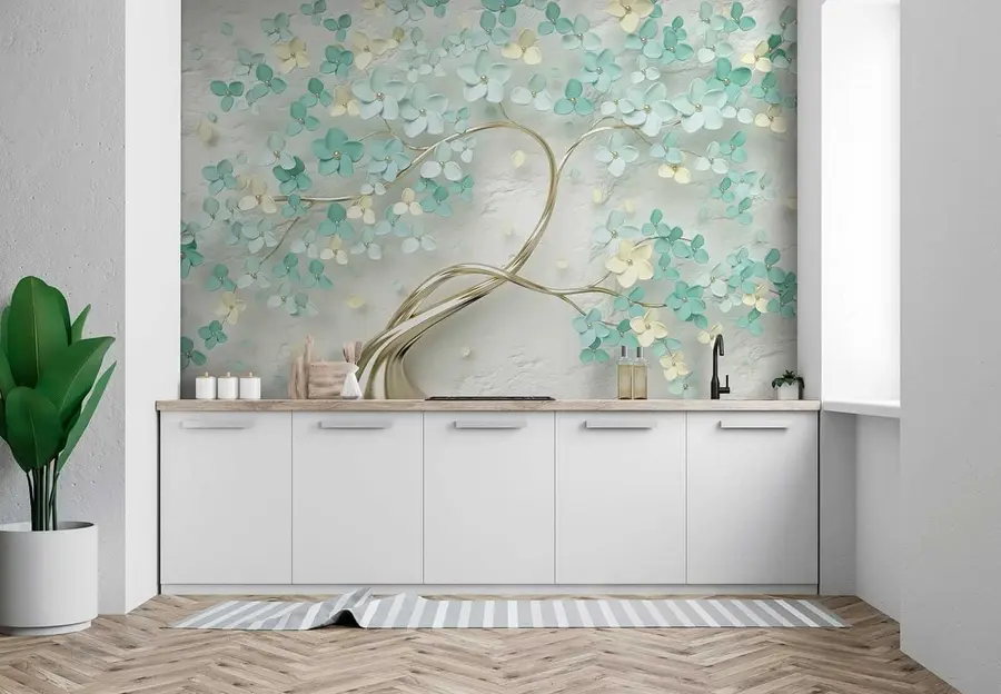 zidne murale Drvo s plavim cvijećem u52550