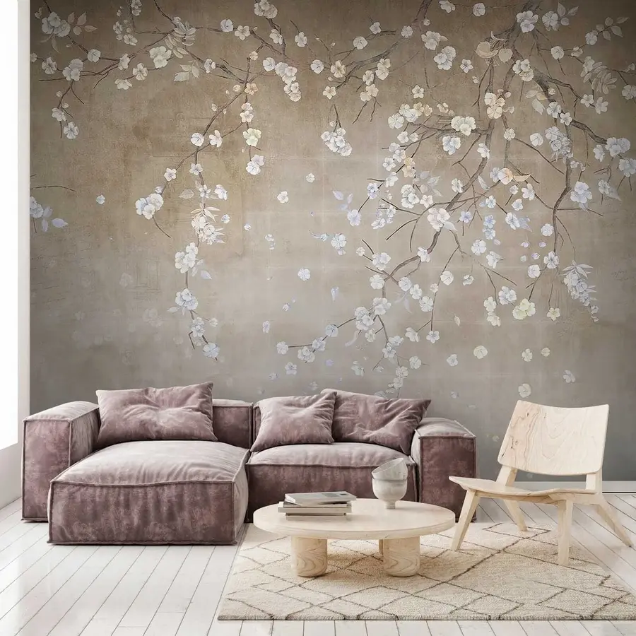 zidne murale Procvjetalo stablo na otrcanom zidu u61369