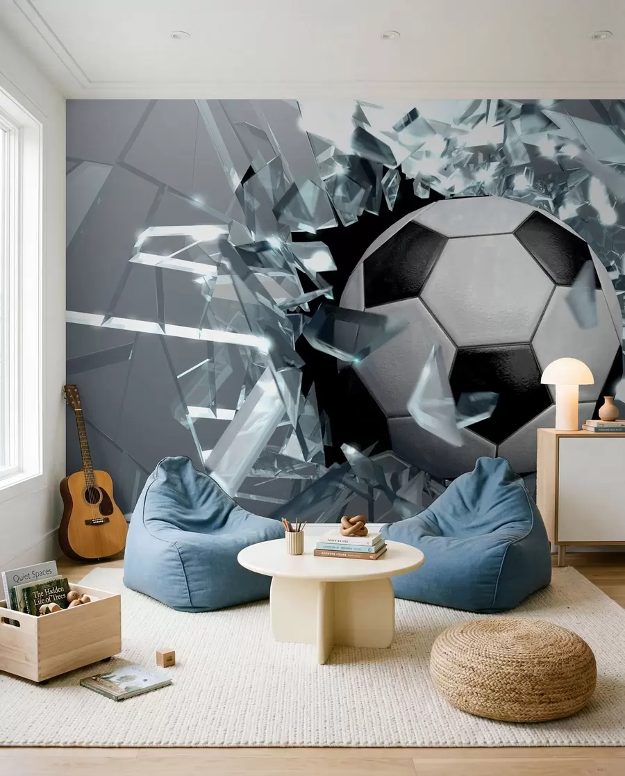zidne murale Nogometna lopta kroz staklo u64581