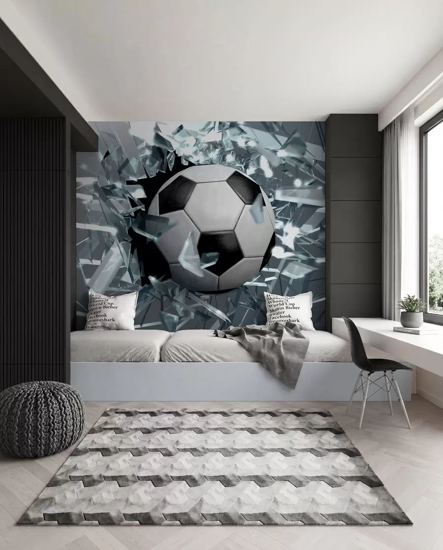 zidne murale Nogometna lopta kroz staklo u64581
