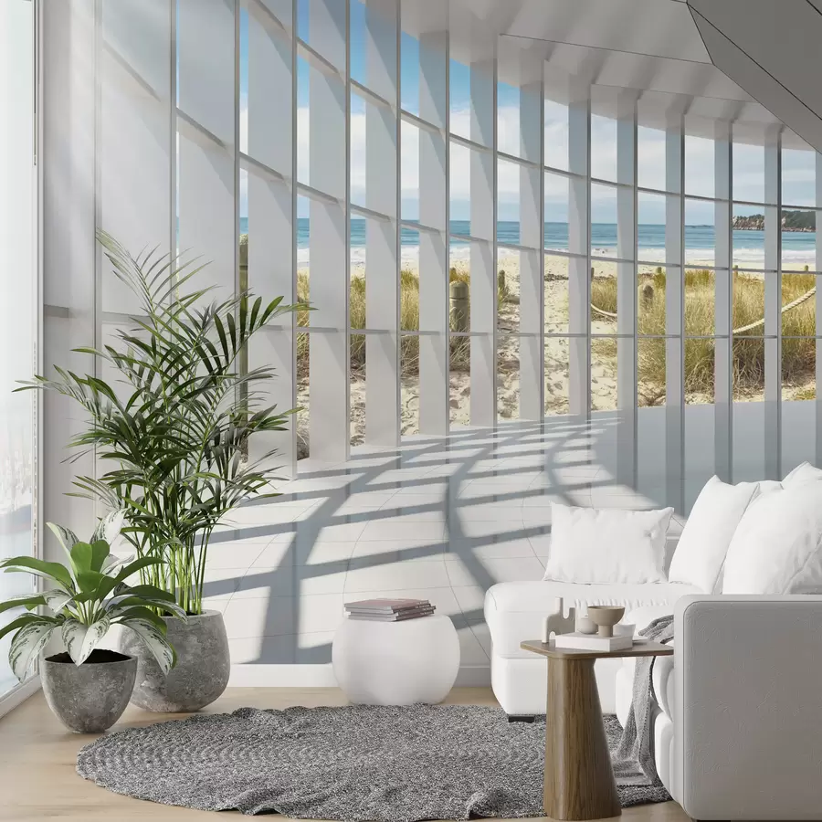 zidne murale 3D hodnik sa pogledom na more u70513
