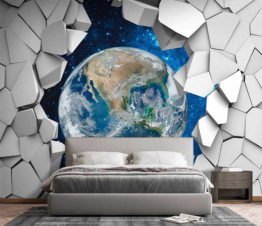 zidne murale 3D zid i planet u77808