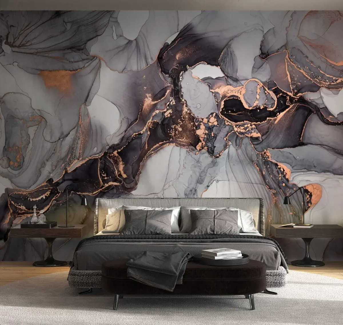 zidne murale Fluid art apstraktna umjetnost u tamnim nijansama u70766