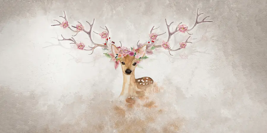zidne murale Jeleni s cvijećem na rogovima u04671d2