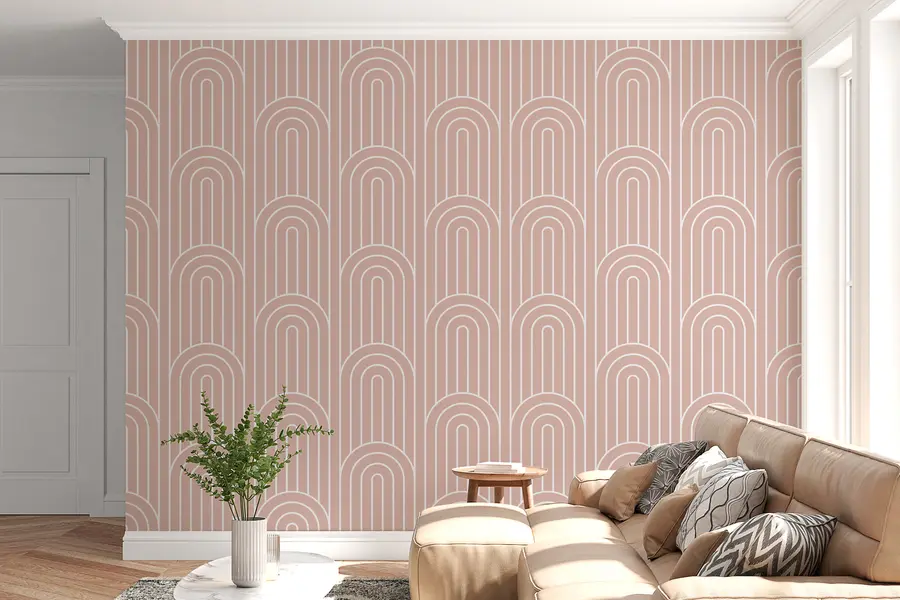 zidne murale Geometrijski grafički lukovi novi su trend u boho bež boji w00137v3