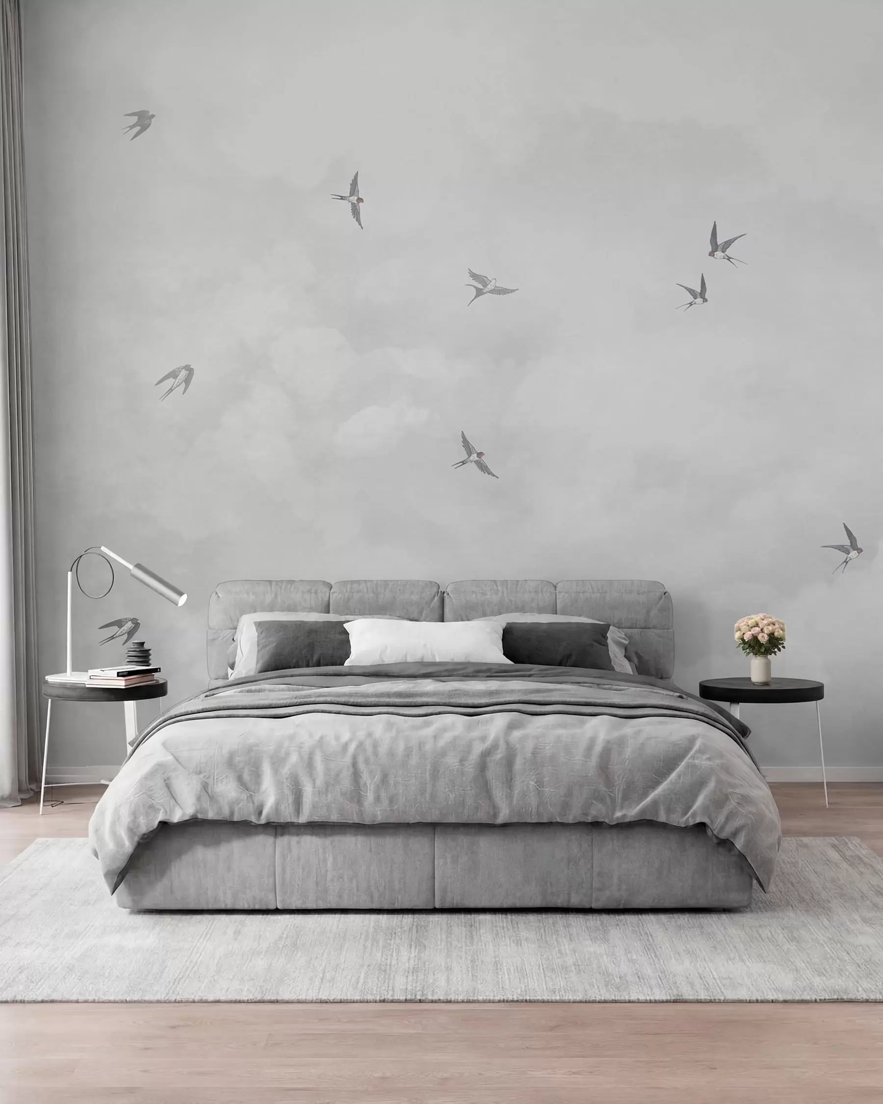 zidne murale Sivo nebo s lastavicama w00526v1