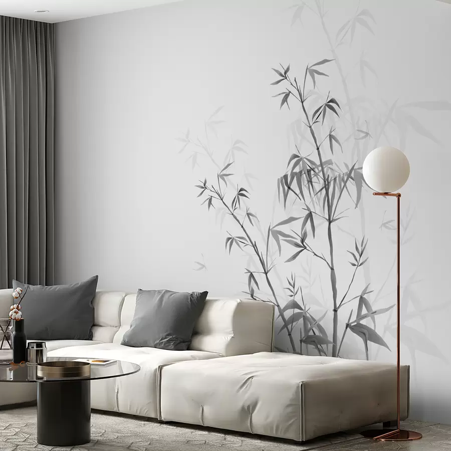zidne murale Minimalistički stil Japandi biljka bambus Chinoiserie sive boje w00546v1