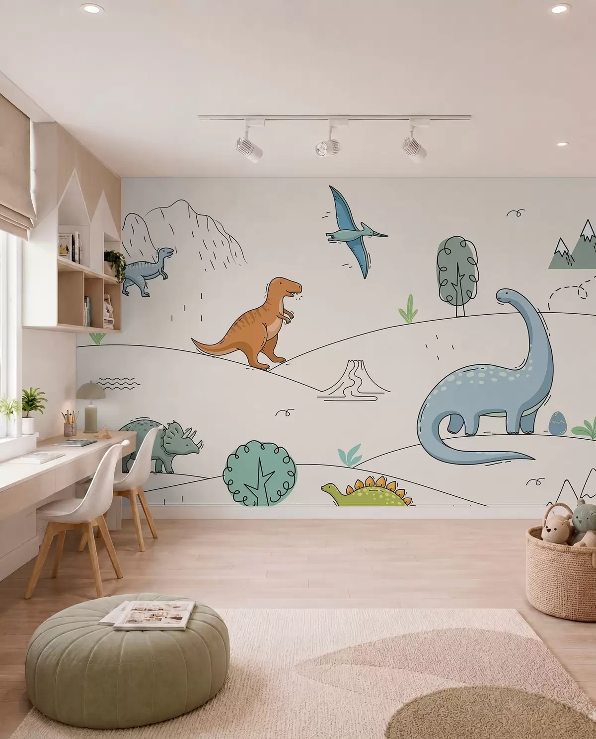 zidne murale Šareni dinosauri na brdima w00637