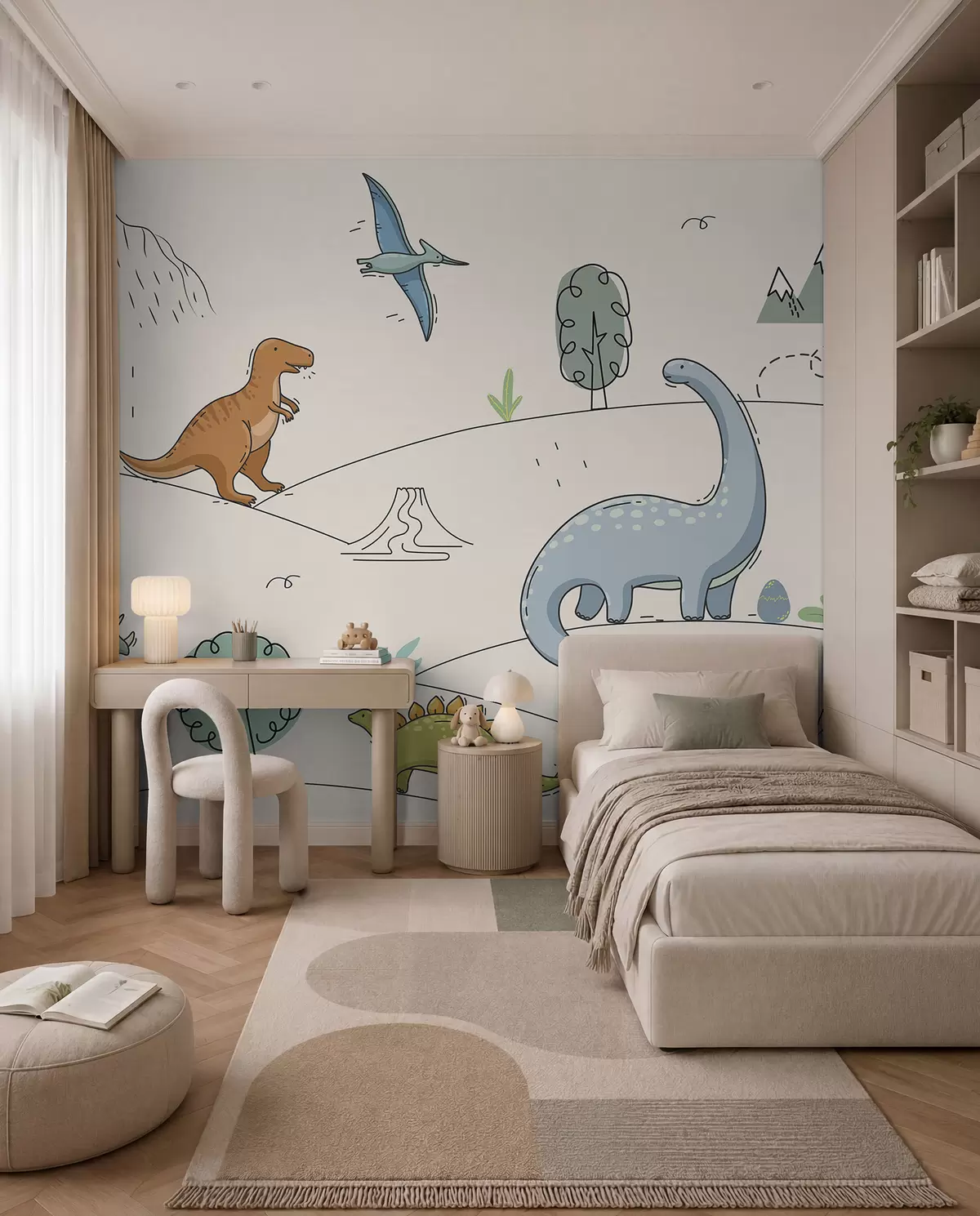 zidne murale Šareni dinosauri na brdima w00637