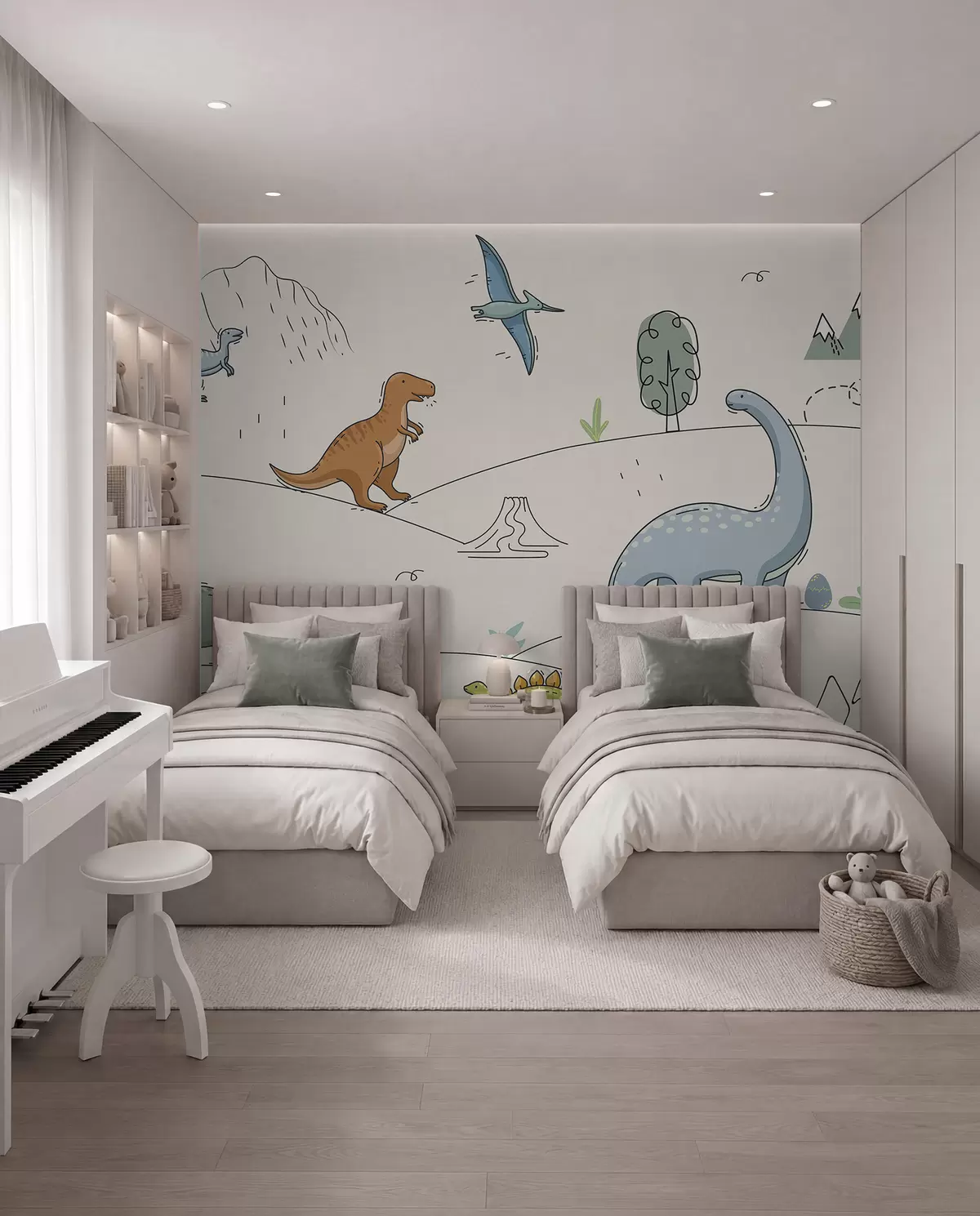 zidne murale Šareni dinosauri na brdima w00637