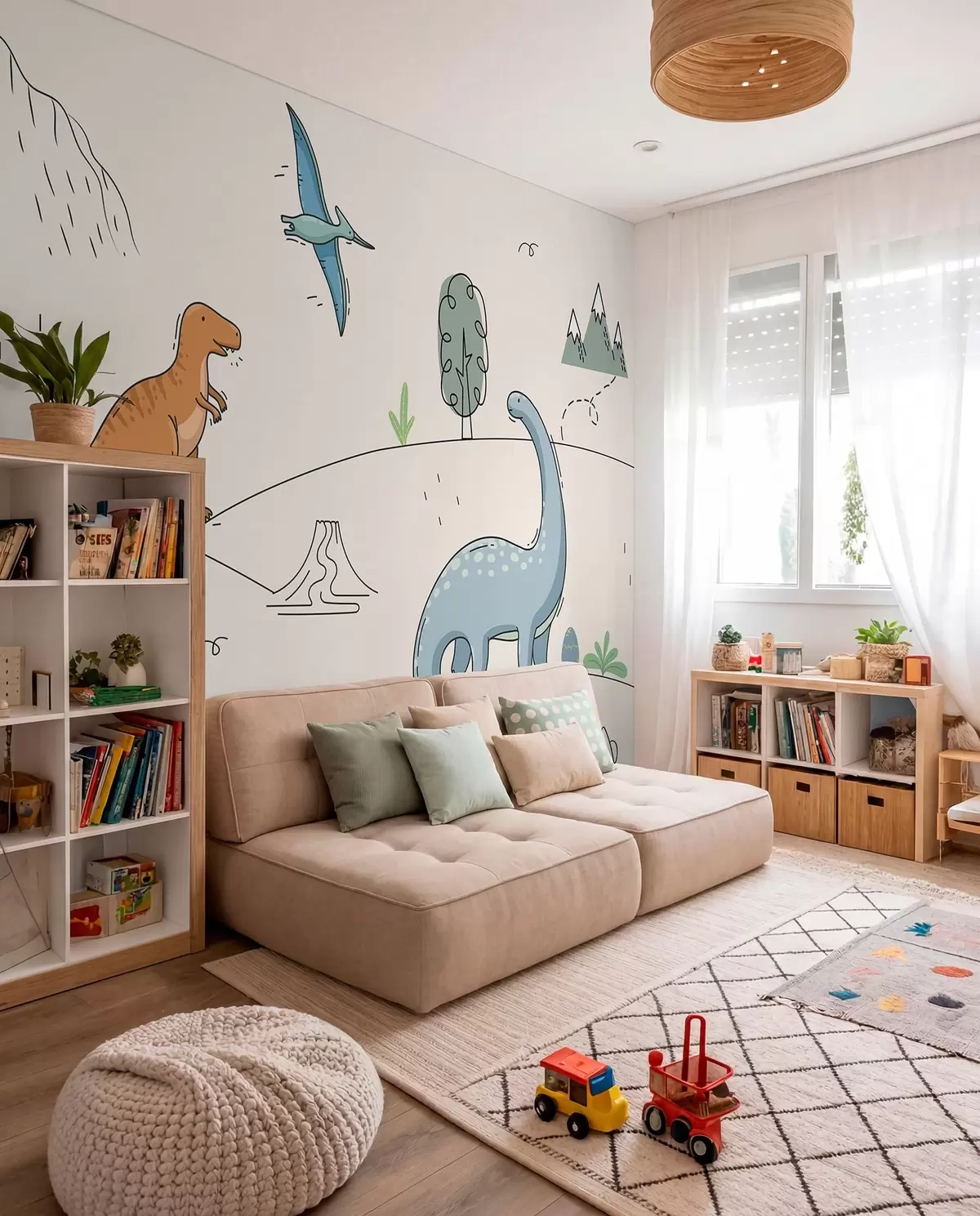 zidne murale Šareni dinosauri na brdima w00637