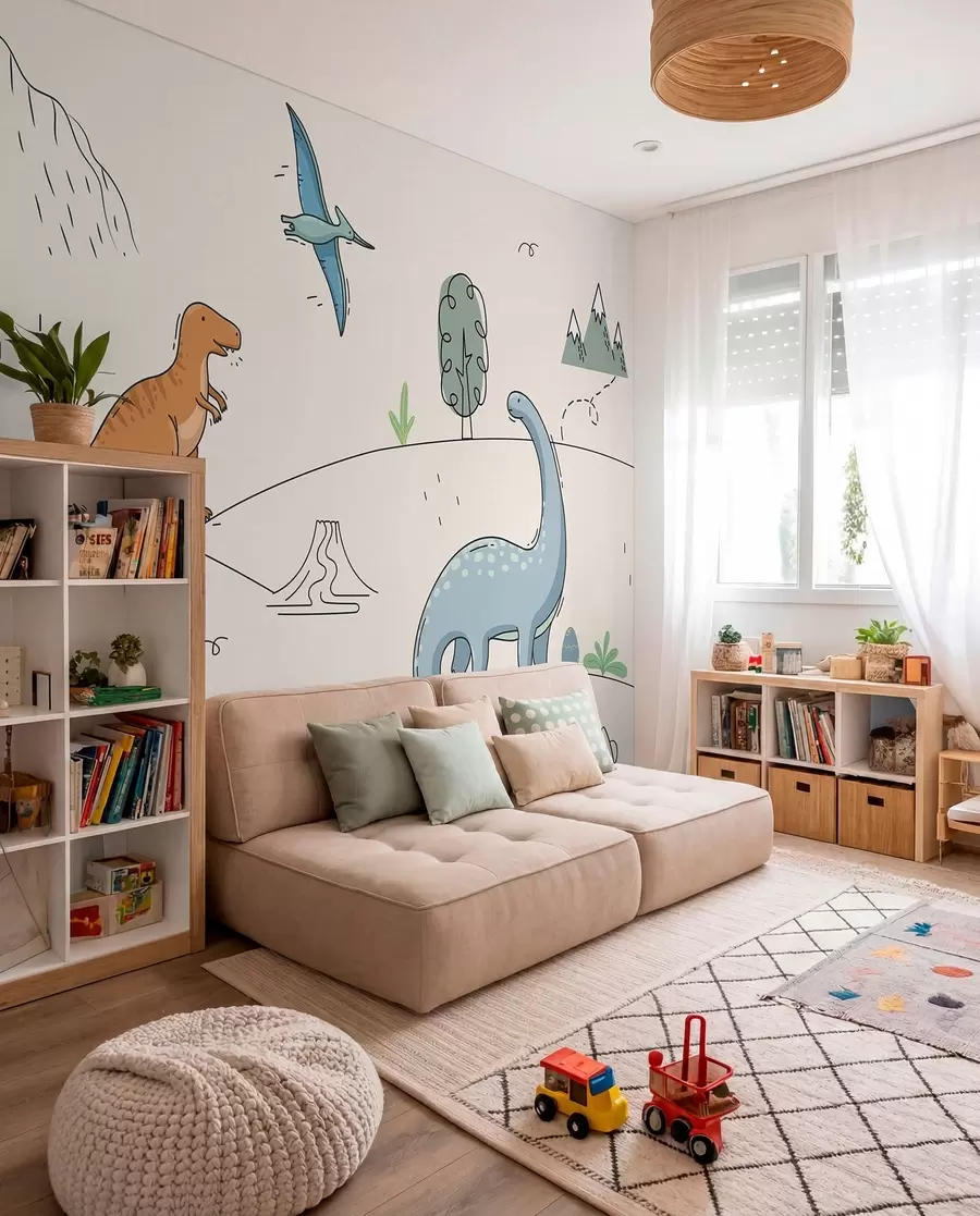 zidne murale Šareni dinosauri na brdima w00637