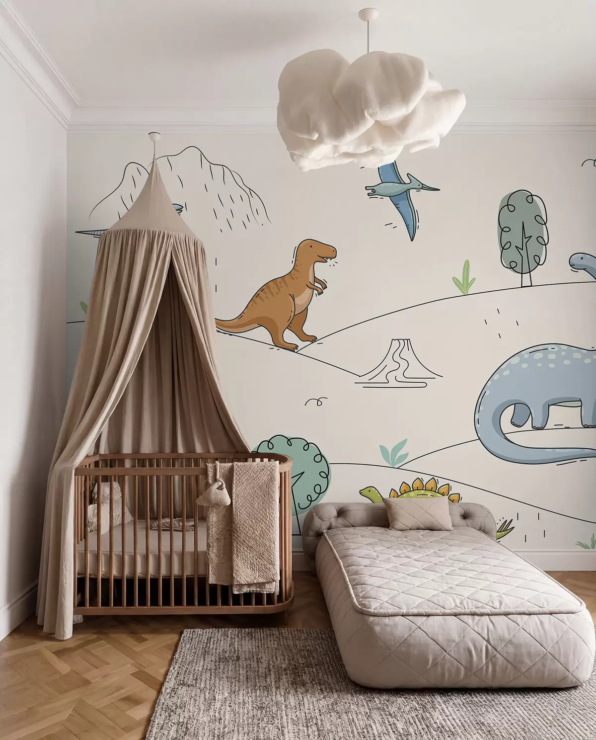zidne murale Šareni dinosauri na brdima w00637