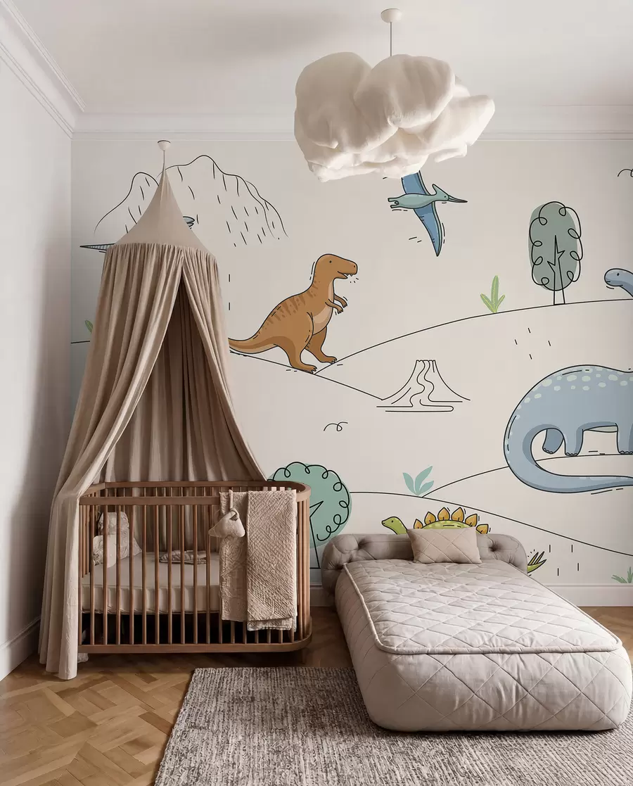 zidne murale Šareni dinosauri na brdima w00637