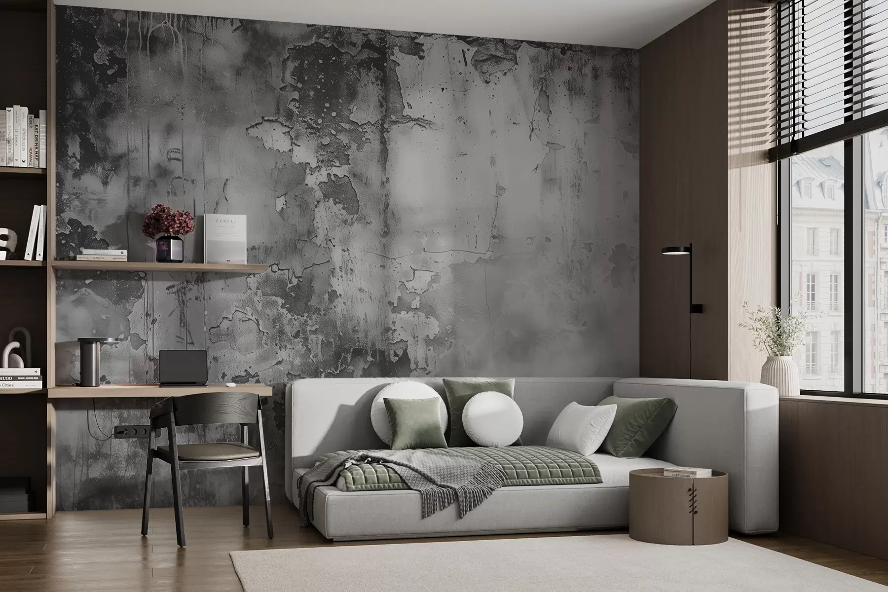 zidne murale Sivi otrcani zid i dim w00766
