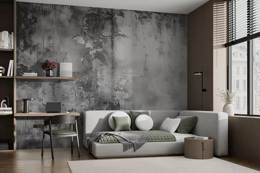 zidne murale Sivi otrcani zid i dim w00766