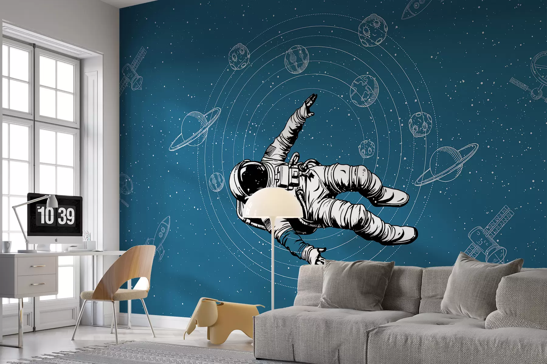 zidne murale Astronaut i planeti na plavoj pozadini w00712v3