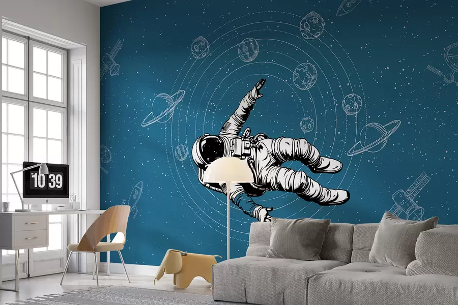 zidne murale Astronaut i planeti na plavoj pozadini w00712v3