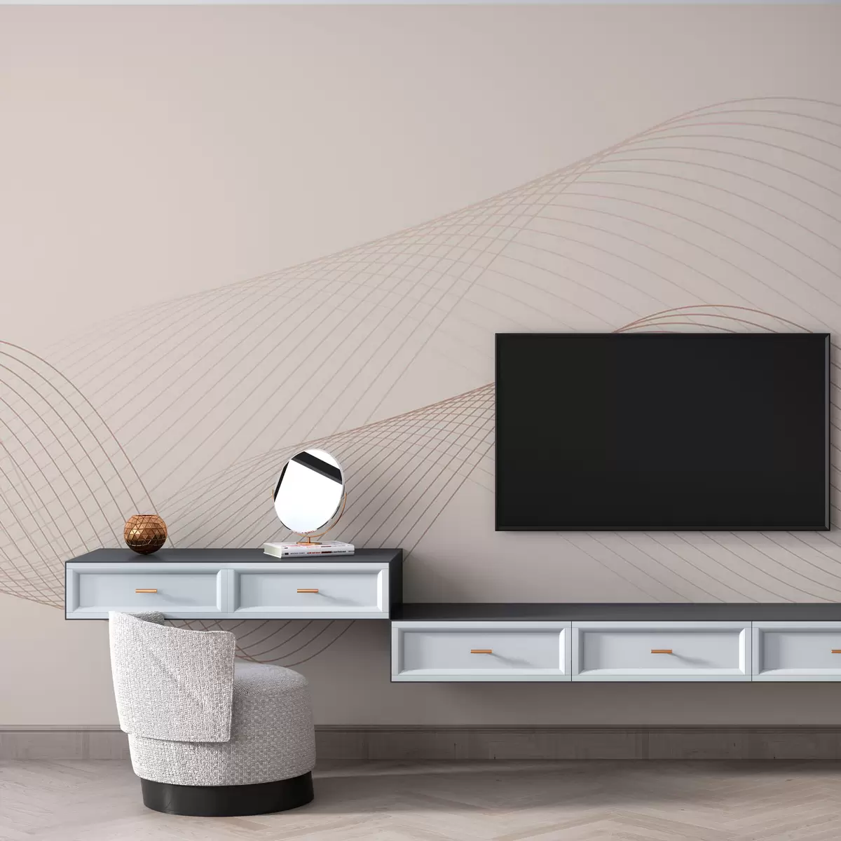 zidne murale 3D geometrijske linije modernog trend stila na bež pozadini w00893v1