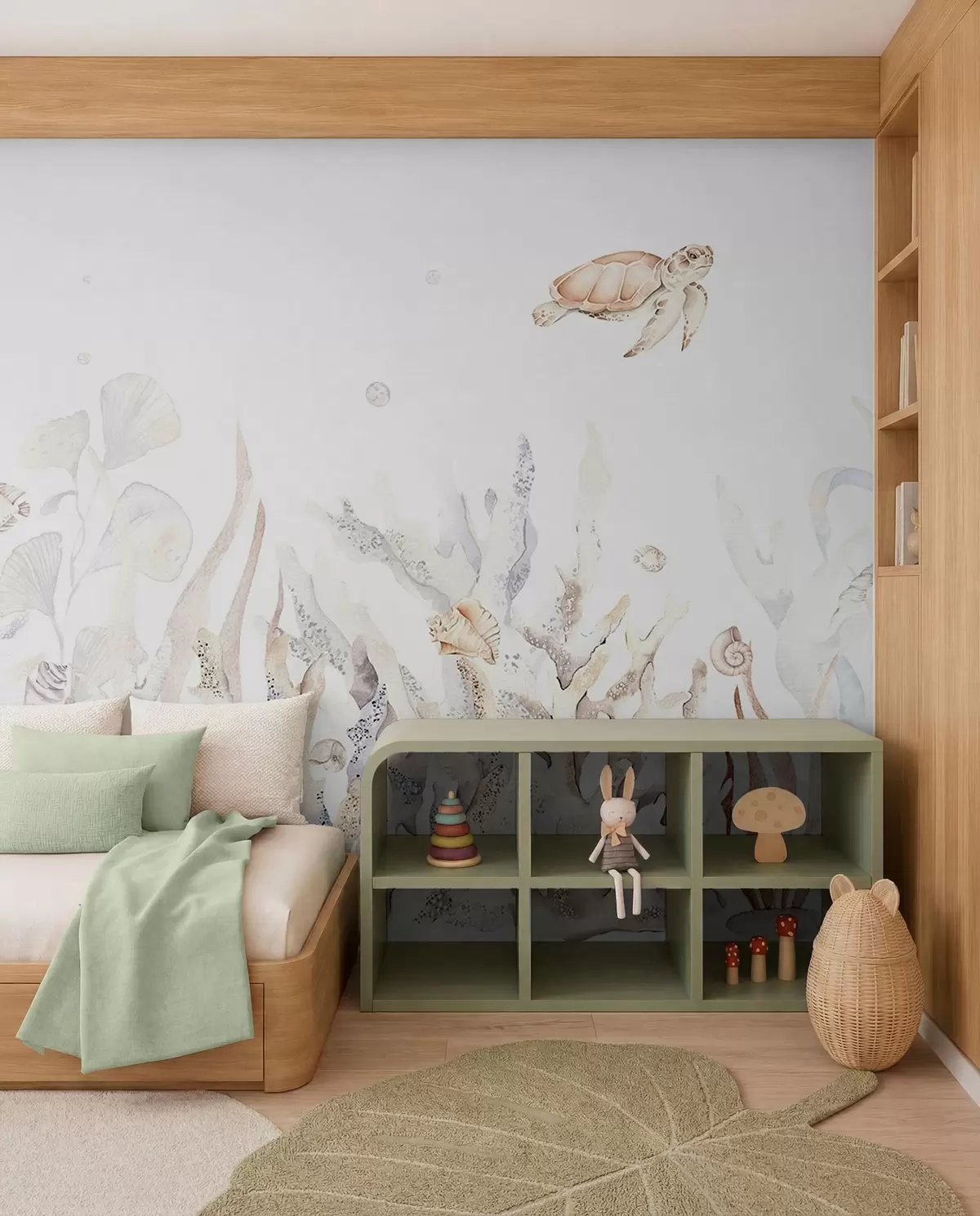 zidne murale Vodeni morski koralji, školjke, kornjača, morski život, nježne bež boje w00849v1