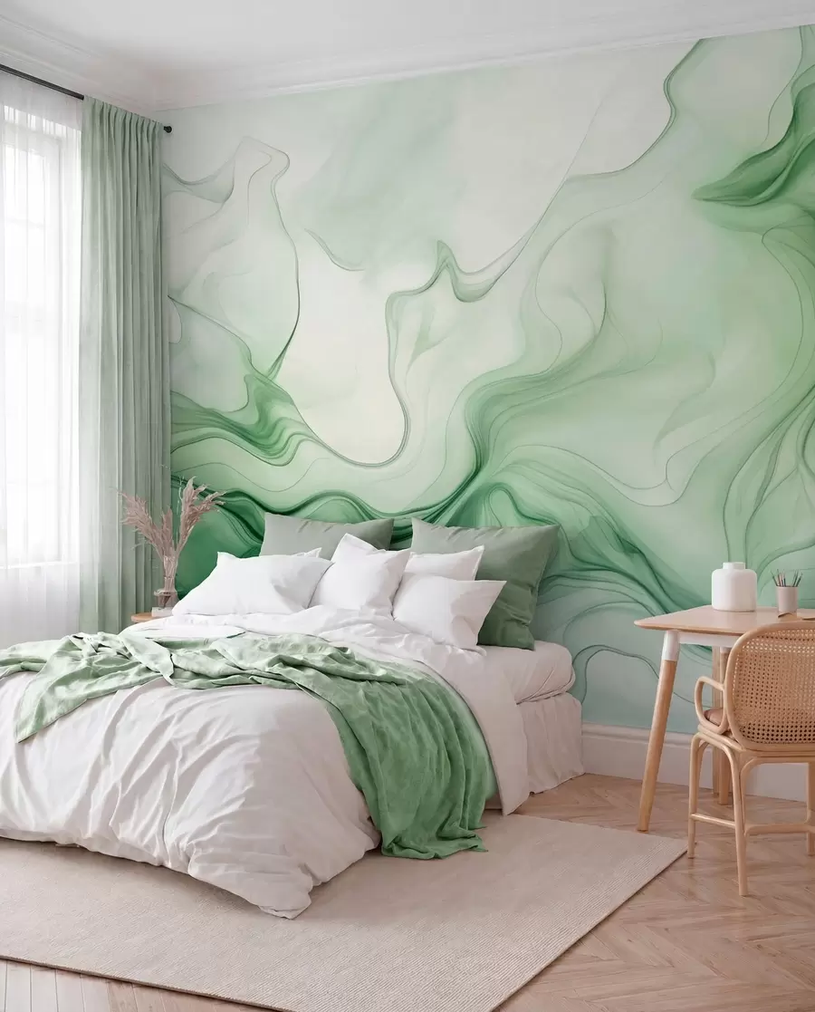 zidne murale Panoramski zeleni apstraktni valovi na svijetloj pozadini w01185d1