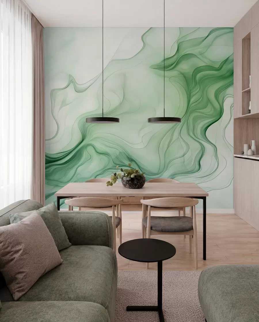 zidne murale Panoramski zeleni apstraktni valovi na svijetloj pozadini w01185d1