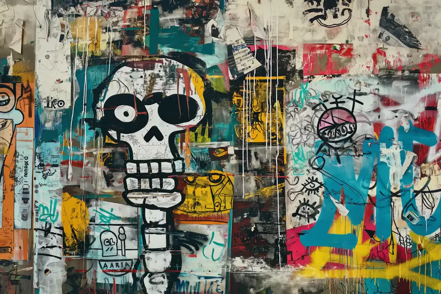zidne murale Šareni grafiti u basquiat stilu w01187